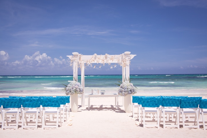 Beach Wedding Ceremony with Blue Water destination wedding